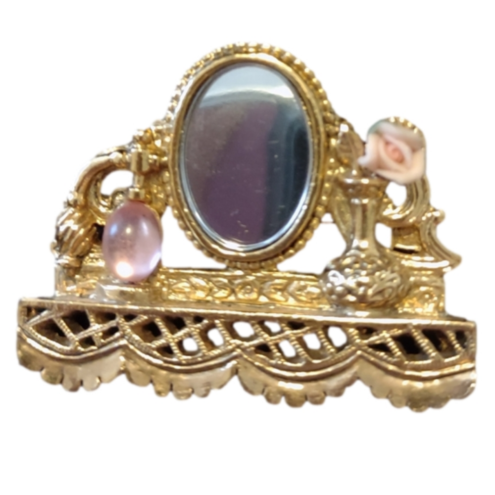 On trend Fall 2022! Fanciful gold toned vanity brooch